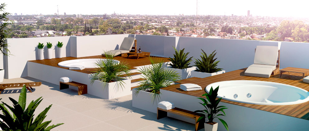 Sector de solarium y deck en terraza